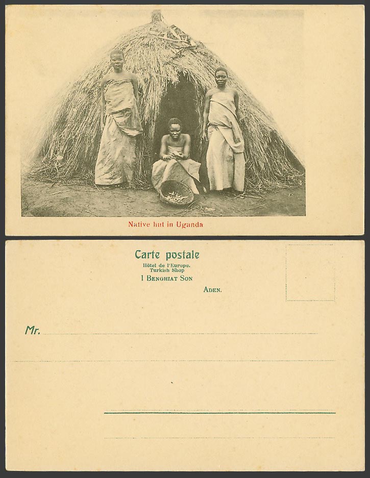 Uganda Old UB Postcard Native Hut in Uganda, Women Girls, Costumes, Ethnic Life