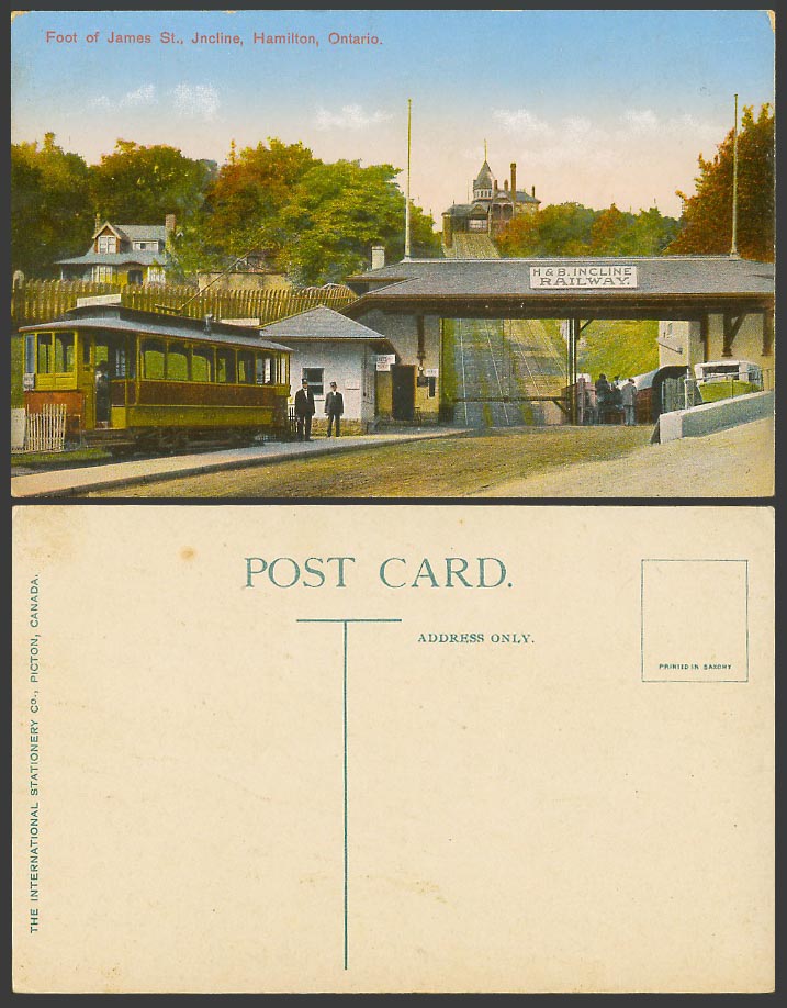 Canada Old Postcard Foot of James St. H&B Incline Railway TRAM, Hamilton Ontario