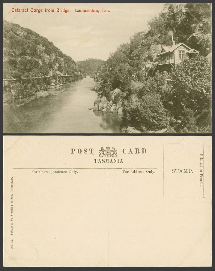 Australia Tasmania Old Postcard Cataract Gorge from Bridge, Launceston, Tas. 82.