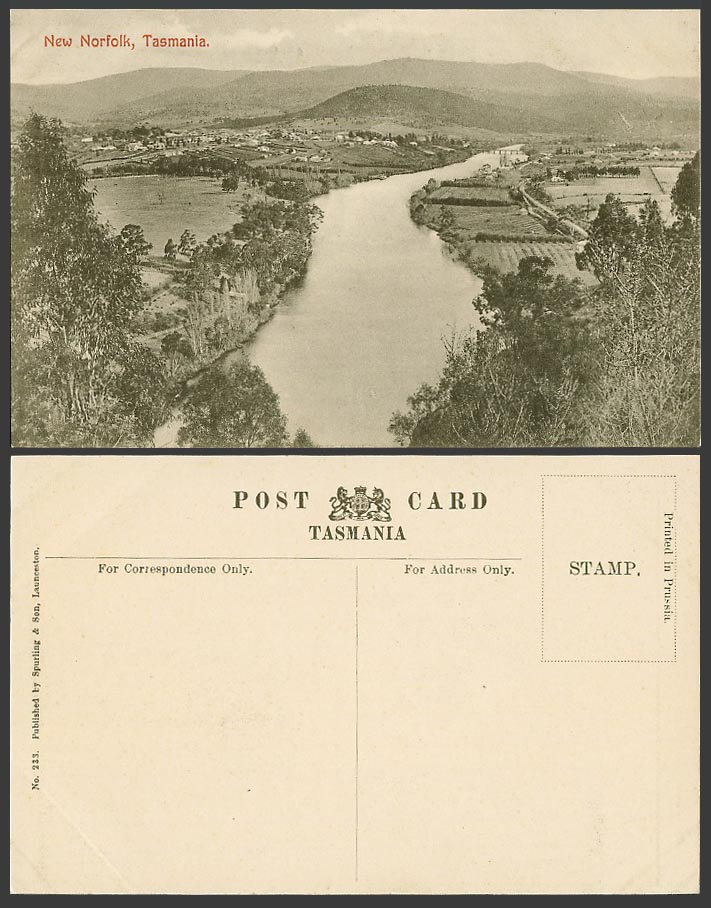 Australia Tasmania New Norfolk, Hobart, Bridge River Scene Panorama Old Postcard