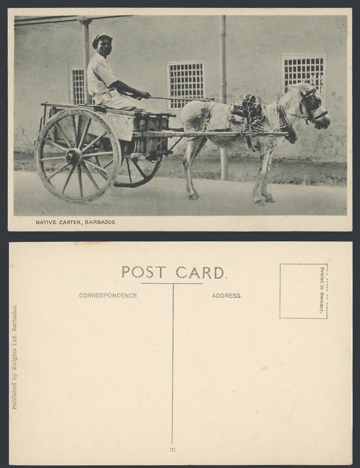 Barbados Old Postcard Native Cater Driver Horse Donkey Cart Ethnic Knights Ltd.