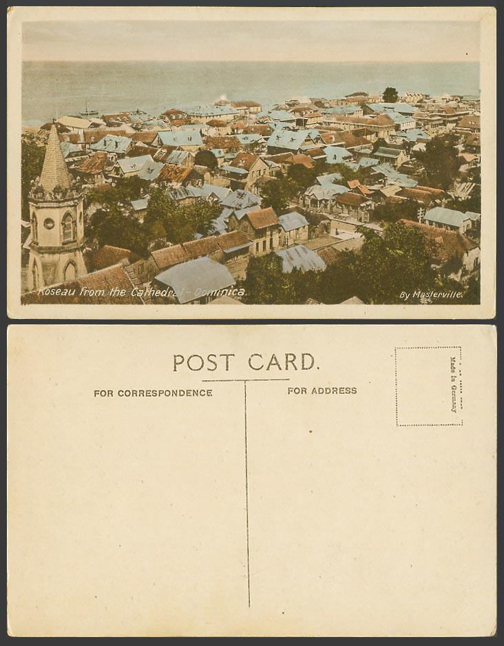 Dominica W.I. Old Colour Postcard ROSEAU from Cathedral Panorama Leeward Islands