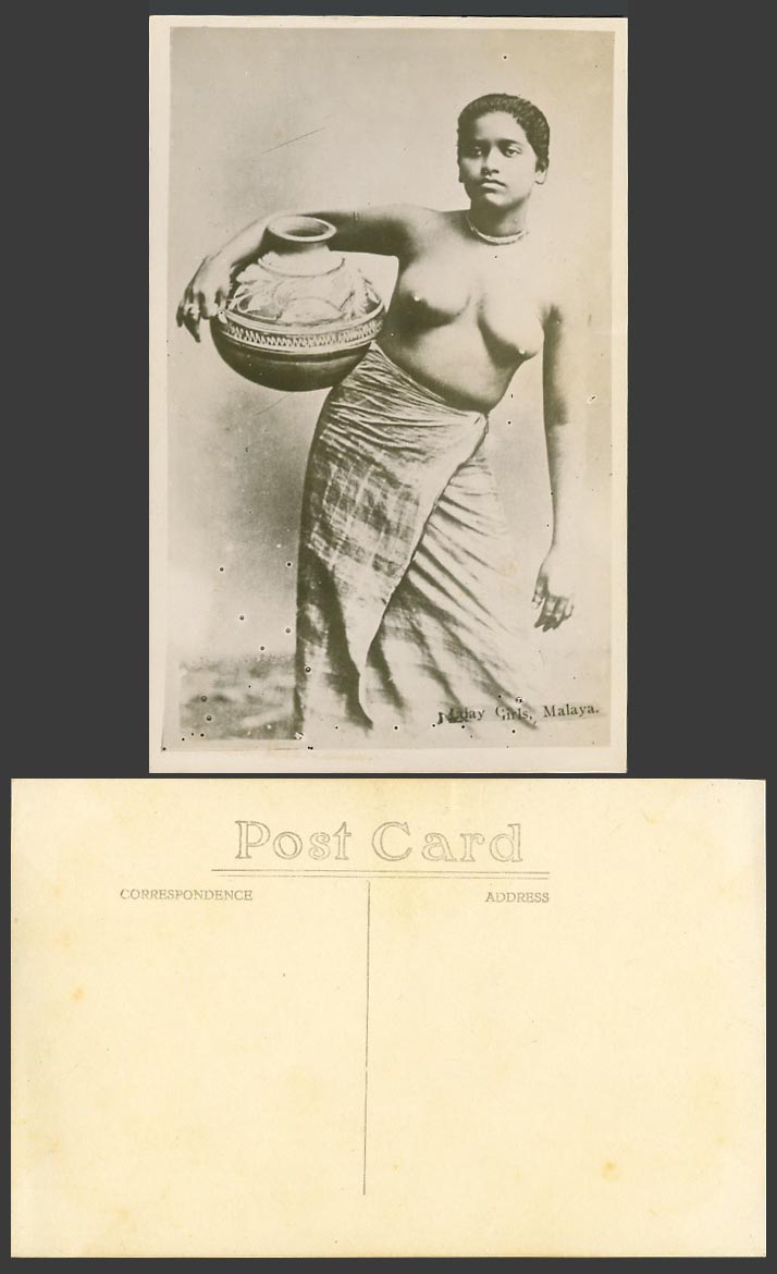 Singapore Old Real Photo Postcard Young Malay Woman, Vessel, Straits Settlements