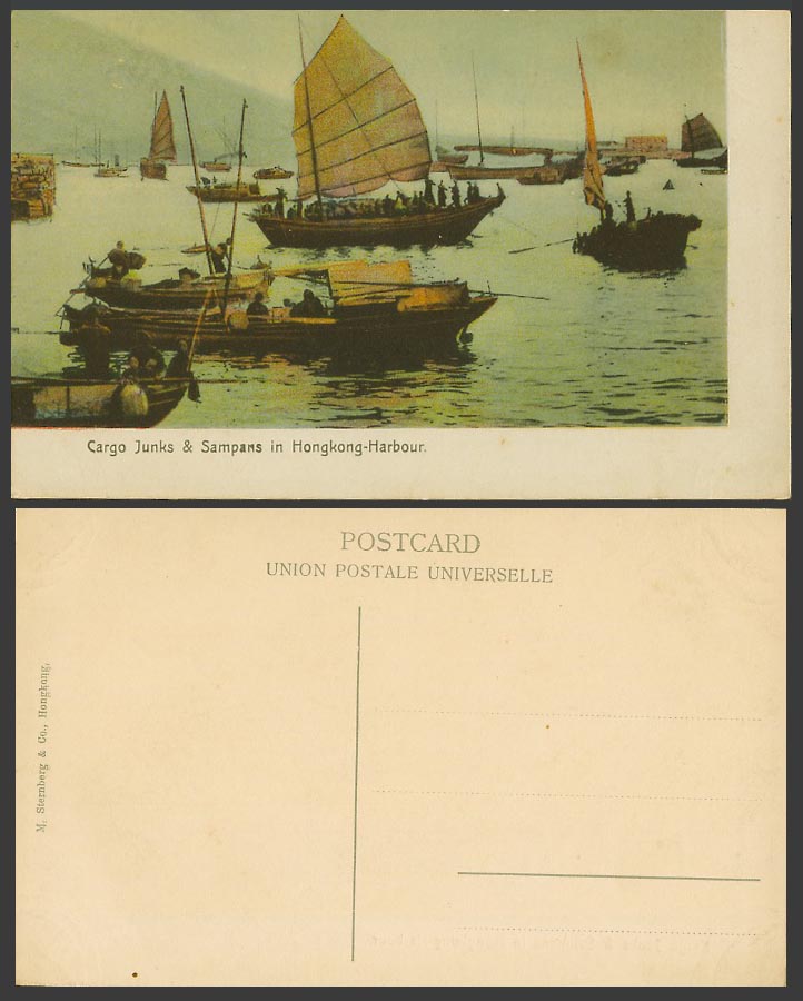 Hong Kong Old Colour Postcard Cargo Junks Sampans in Harbour Native Sailing Boat