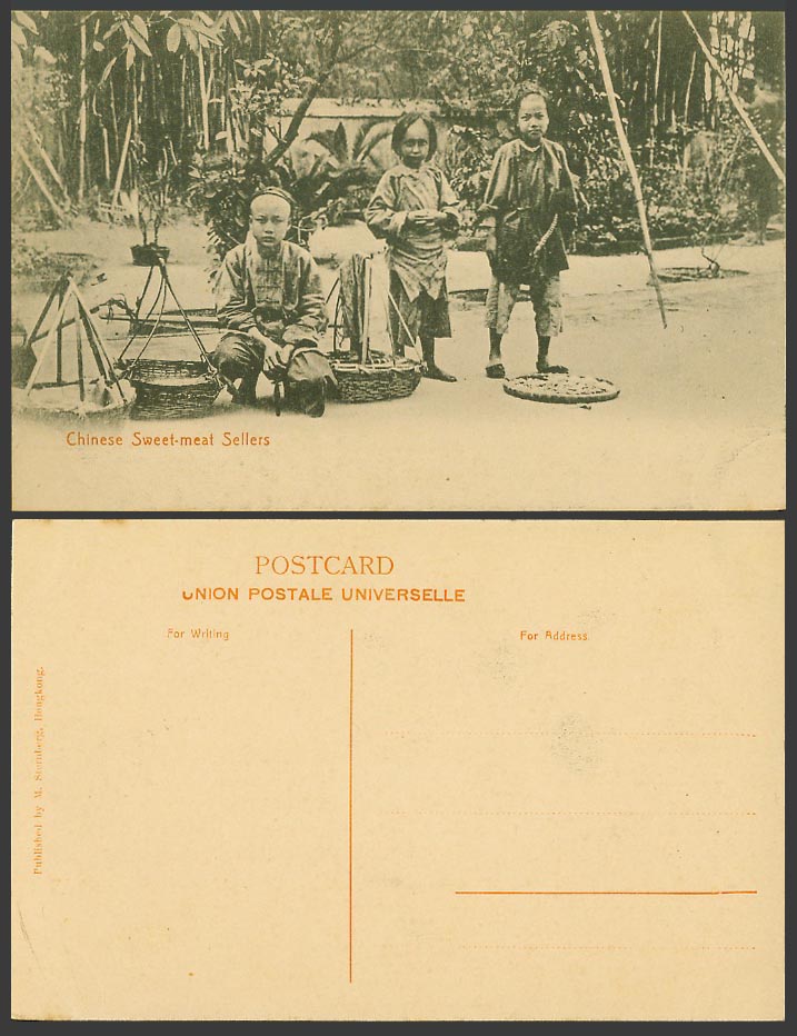 Hong Kong China Old Postcard Chinese Sweet-Meat Sellers Vendors, Native Children