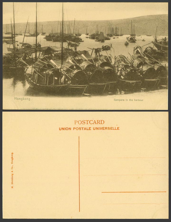 Hong Kong China Old Postcard Sampans in the Harbour, Chinese Native Boats Ships