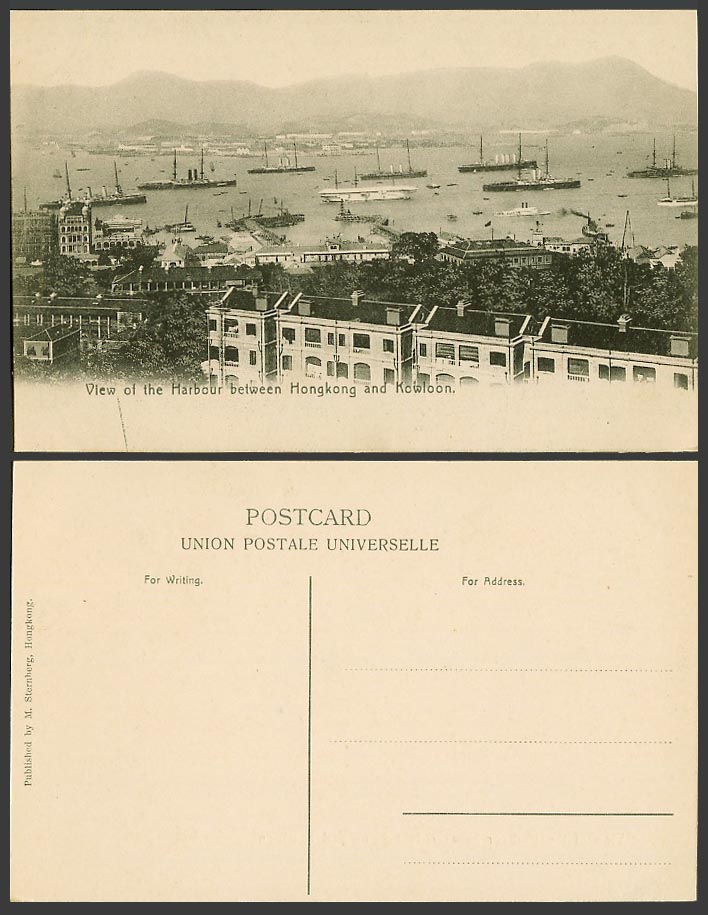 Hong Kong China Old Postcard Harbour View Between Hongkong & Kowloon Steam Ships