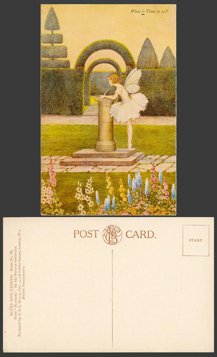 Ida Rentoul Outhwaite Old Postcard Fairy Girl SUNDIAL Blossom What is Time To Us