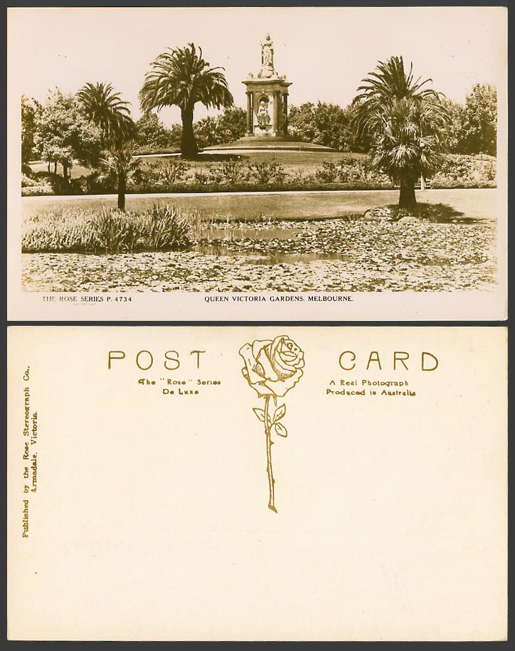 Australia Old Real Photo Postcard Queen Victoria Gardens Melbourne Monument Tree