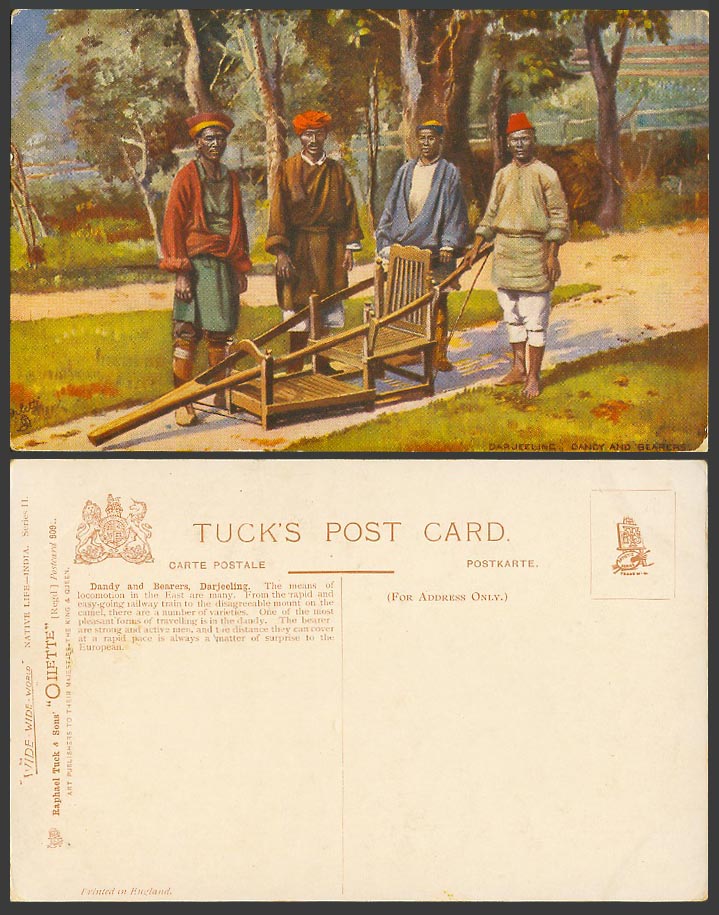 Tibet China India Old Tuck's Oilette Postcard Tibetan Dandy & Bearers Darjeeling