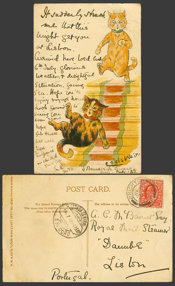 LOUIS WAIN Artist Signed Cats It Suddenly Struck Me Write Away 1904 Old Postcard