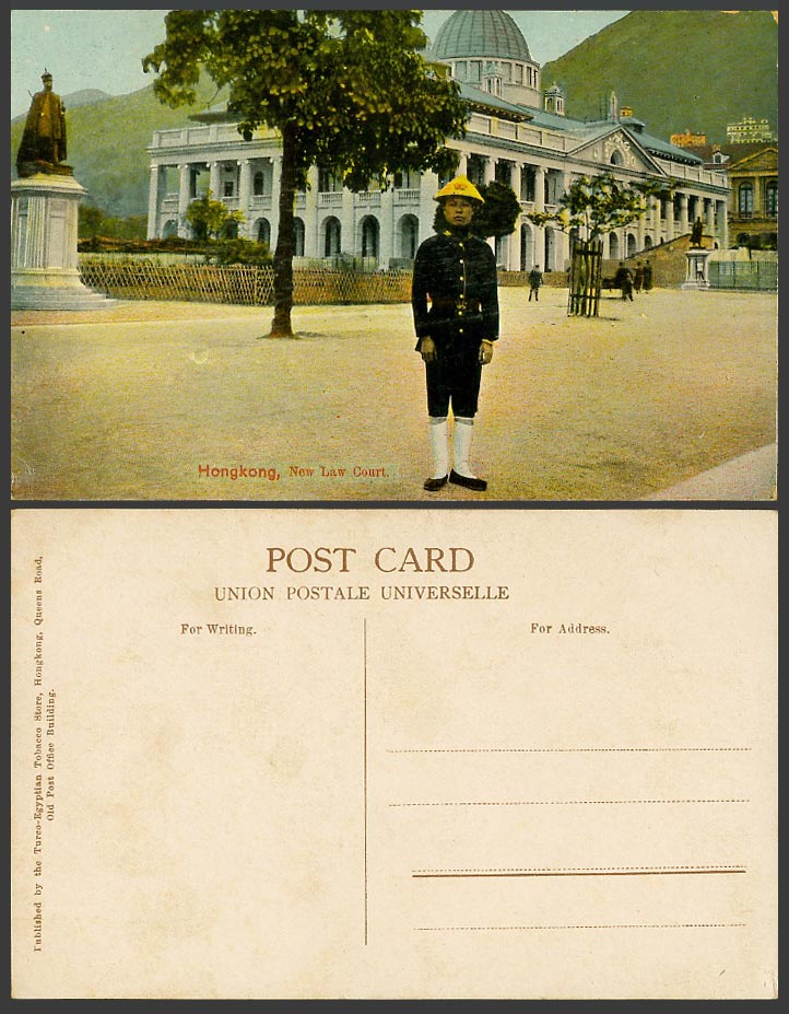 Hong Kong Old Colour Postcard New Law Court Courts Police Policeman Kings Statue