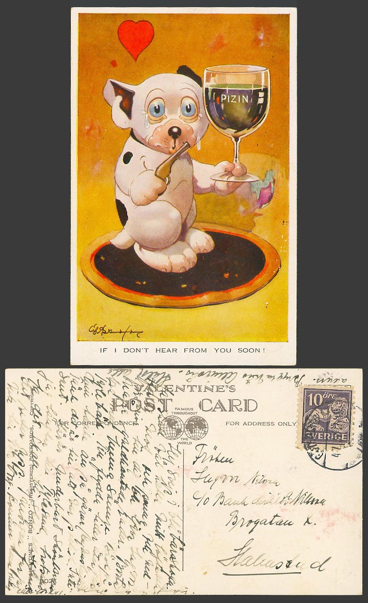 BONZO DOG GE Studdy Old Postcard If I Don't Hear From You Soon! Pizin Glass 2025