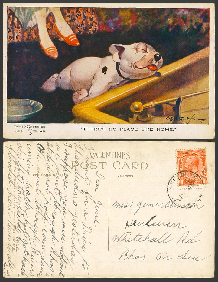 BONZO DOG GE Studdy Old Postcard There's No Place Like Home, Billiard Table 1051