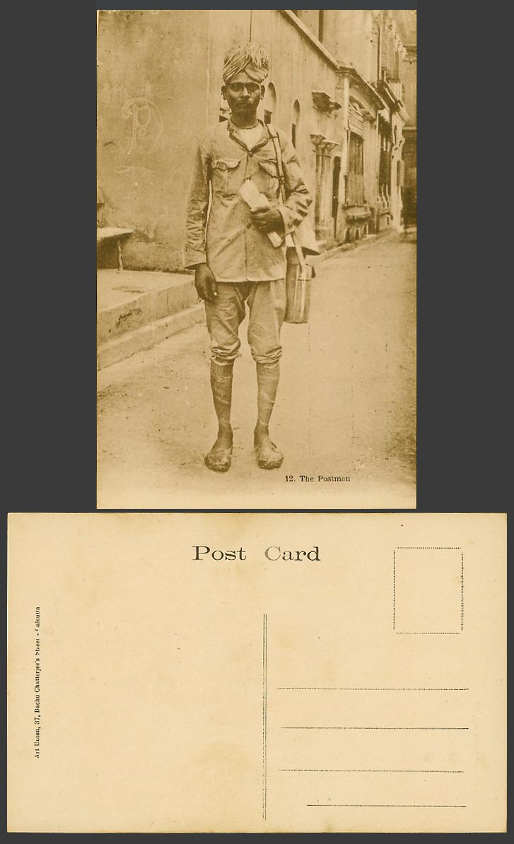 India Old Postcard The Postman wearing Uniform Costumes Street View Art Union 12
