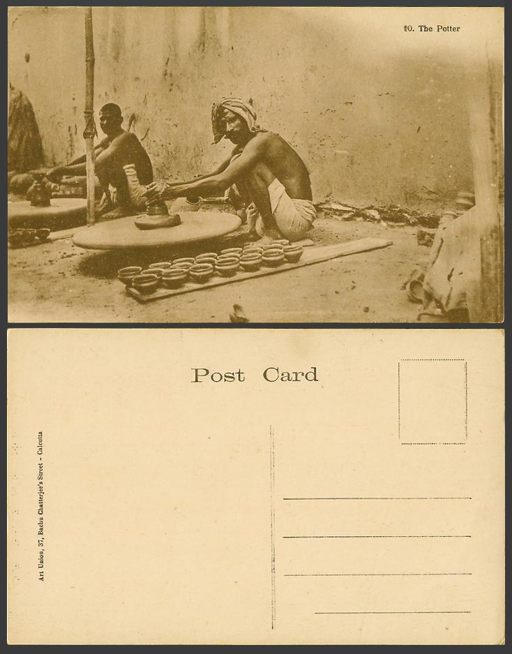 India Old Postcard The Potter Potters at Work Wheel Throwing Pottery Vessels 10.