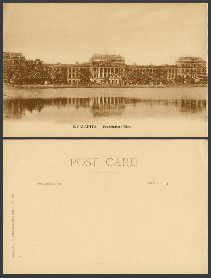 India Old Postcard Secretariat Office Calcutta Reflection in Lake Art Union No.8