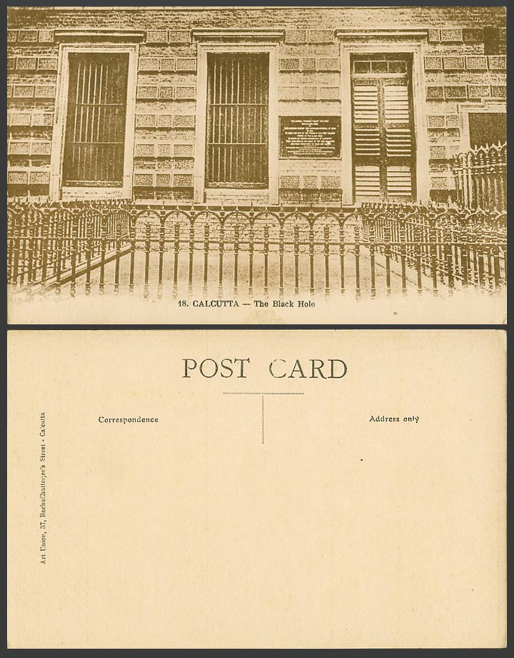 India Old Postcard The Black Hole Calcutta, Old Fort William Prison 1756 Site 18