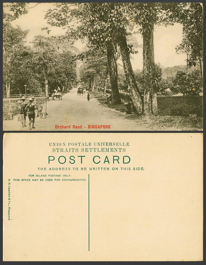 Singapore Old Postcard Orchard Road Street Scene Native Coolies & Shoulder Poles