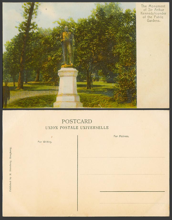 Hong Kong Old Postcard Sir Arthur Kennedy Monument Founder of The Public Gardens