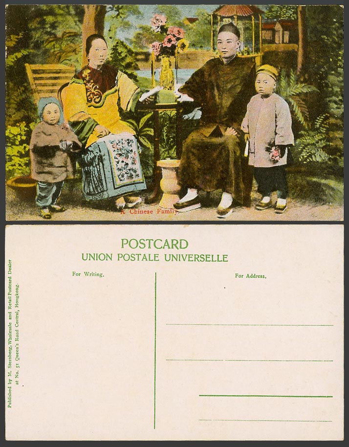 Hong Kong China Old Colour Postcard A Chinese Family Chinaman Woman and Children