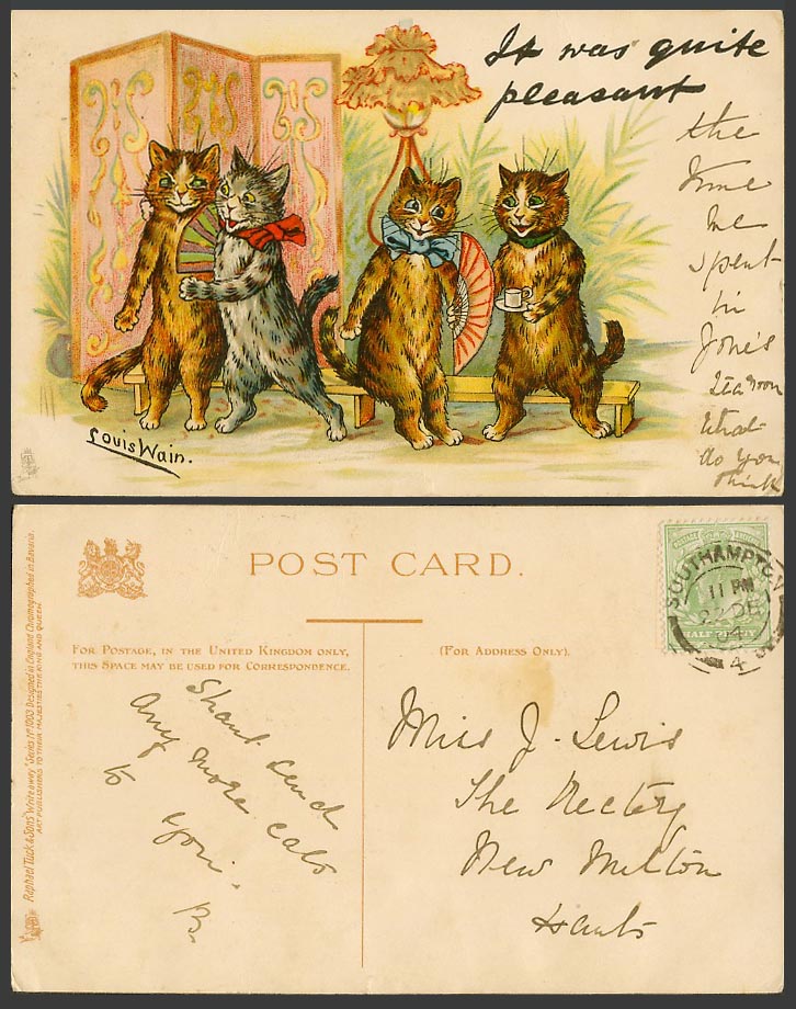 Louis Wain Artist Signed Cats It Was Quite Pleasant Write Away 1904 Old Postcard