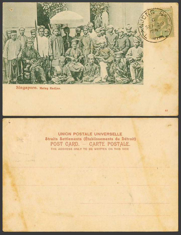 Singapore KE7 1c 1904 Old U.B. Postcard Malay Radjas, Native Rajas Kings Royalty