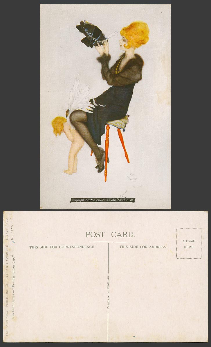 Raphael Kirchner Old Postcard Feather in Her Cap Angel Girl & Glamour Lady Woman