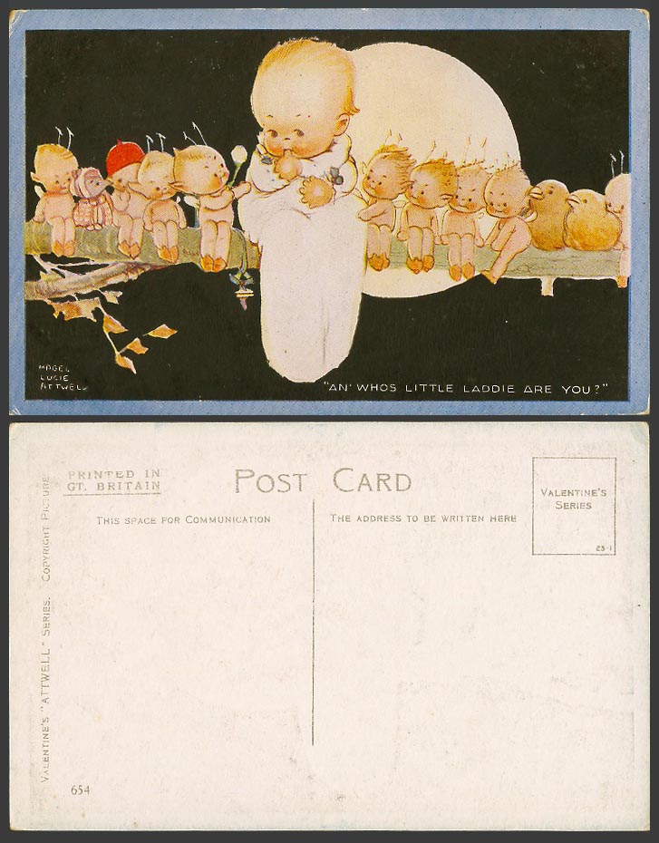 MABEL LUCIE ATTWELL Old Postcard Fairies Baby Who's Little Laddie Are You? N.654