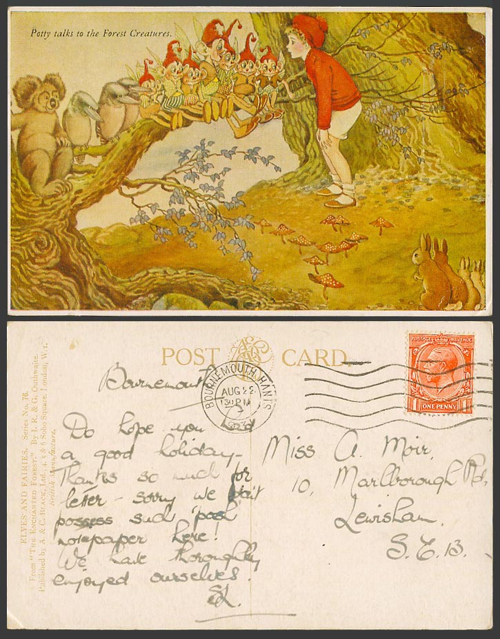 Ida Rentoul Outhwaite 1931 Old Postcard Potty Talks to Forest Creatures Koala 76