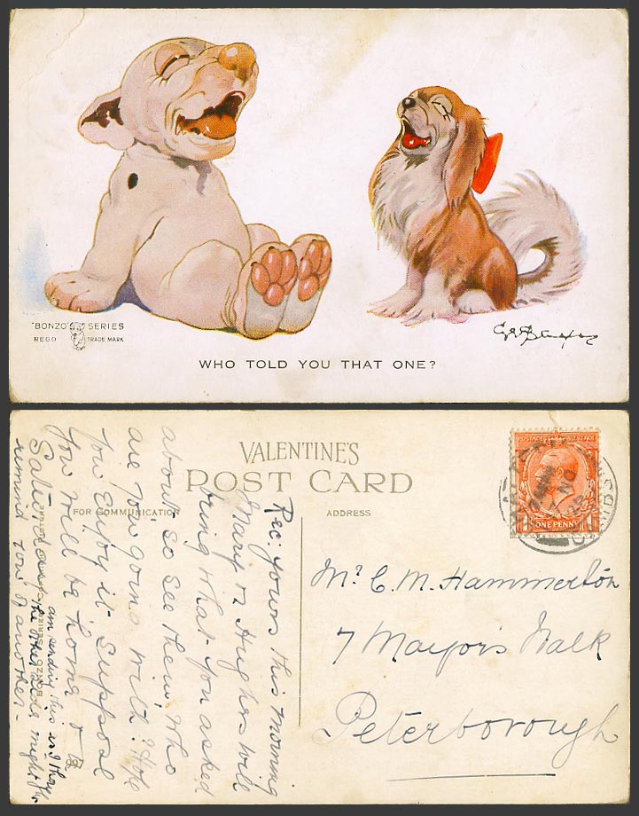BONZO DOG G.E. Studdy 1926 Old Postcard Who Told You That One? Dogs Puppies 997