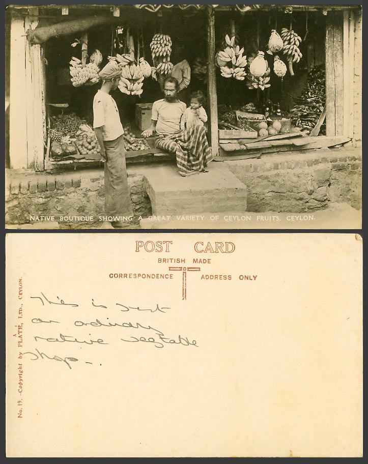 Ceylon Old Real Photo Postcard Native Boutique A Great Variety of Fruits Bananas