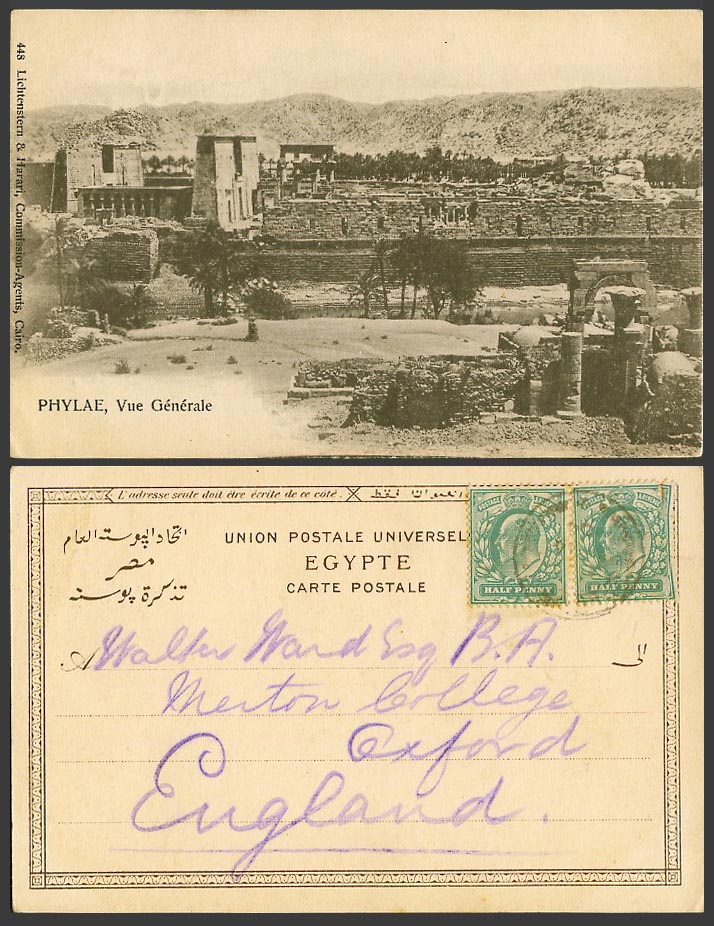 Egypt 1904 Old UB Postcard Philae Phylae Philee Temple General View Vue Generale