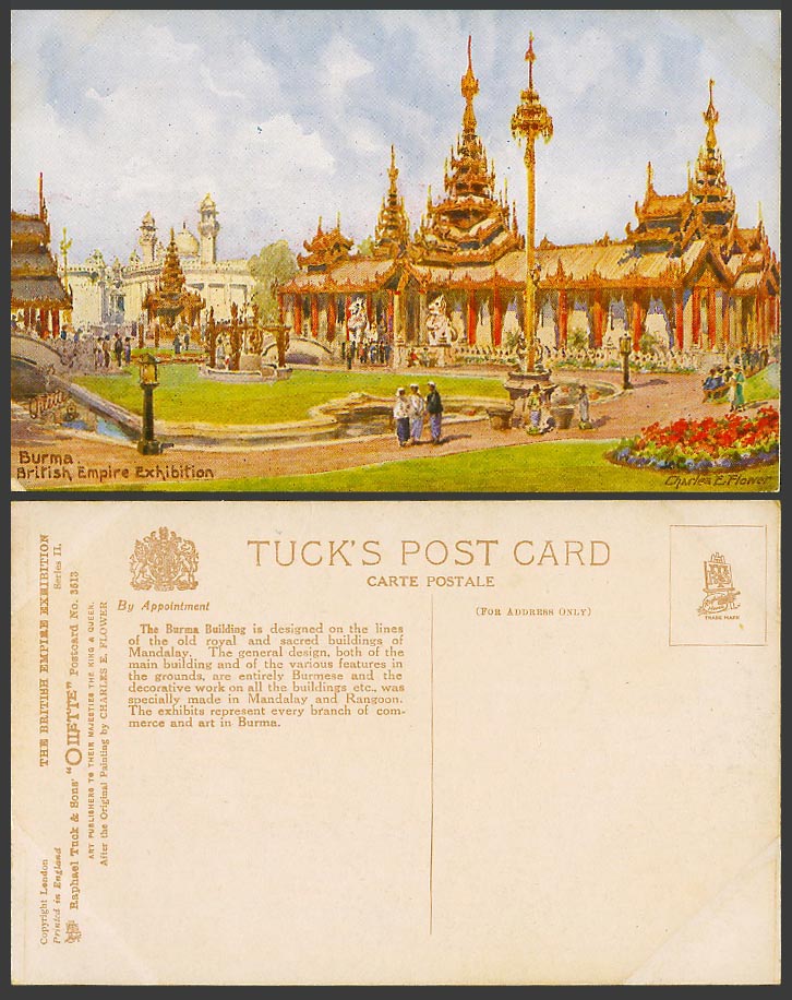 Burma Building Charles E Flower British Empire Exhibition 1924 Old Tuck Postcard