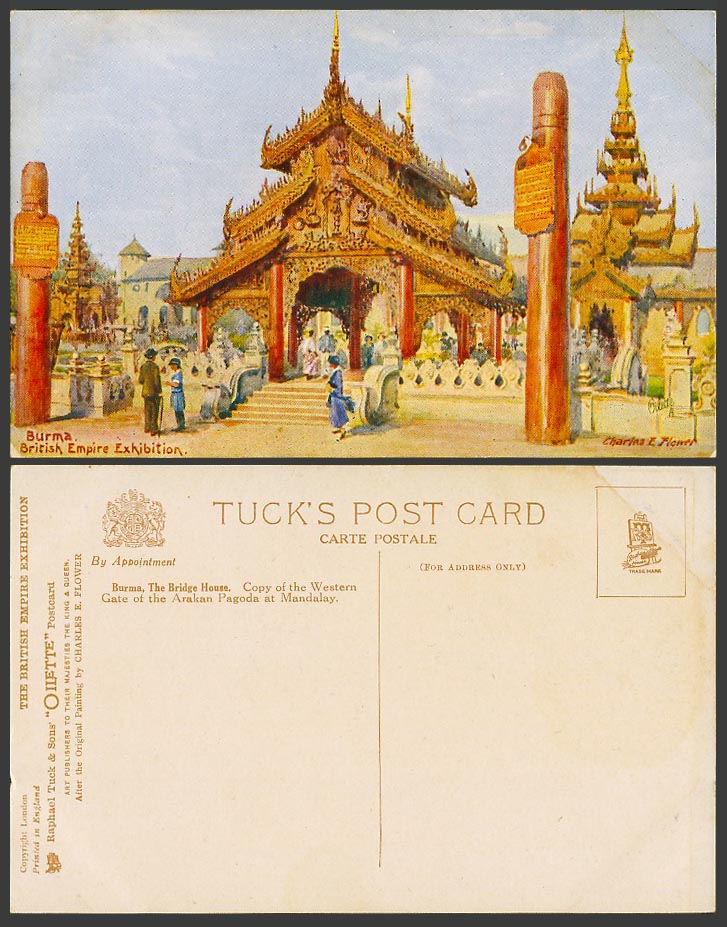 Burma Pagoda Charles E Flower British Empire Exhibition 1924 Old Tuck's Postcard