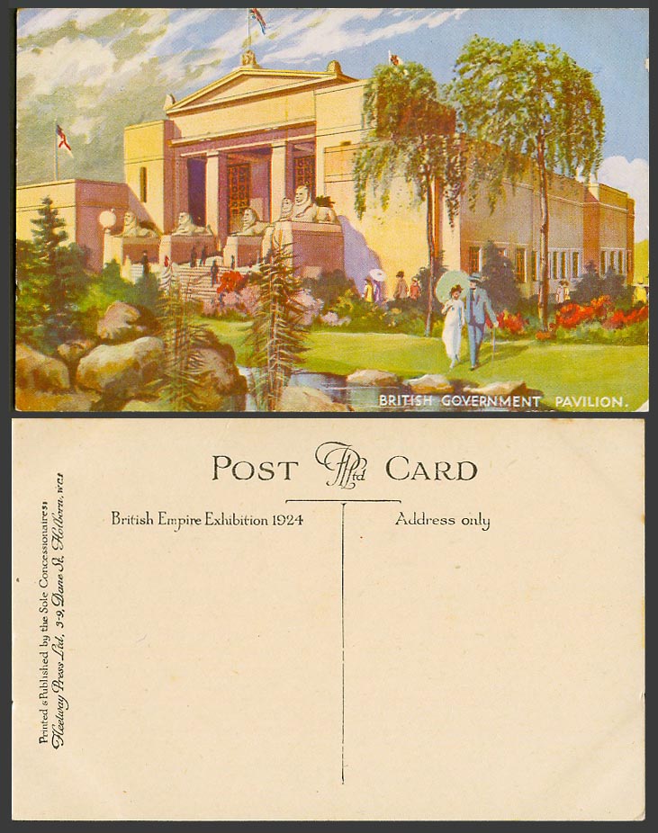 British Government Pavilion Statues, British Empire Exhibition 1924 Old Postcard