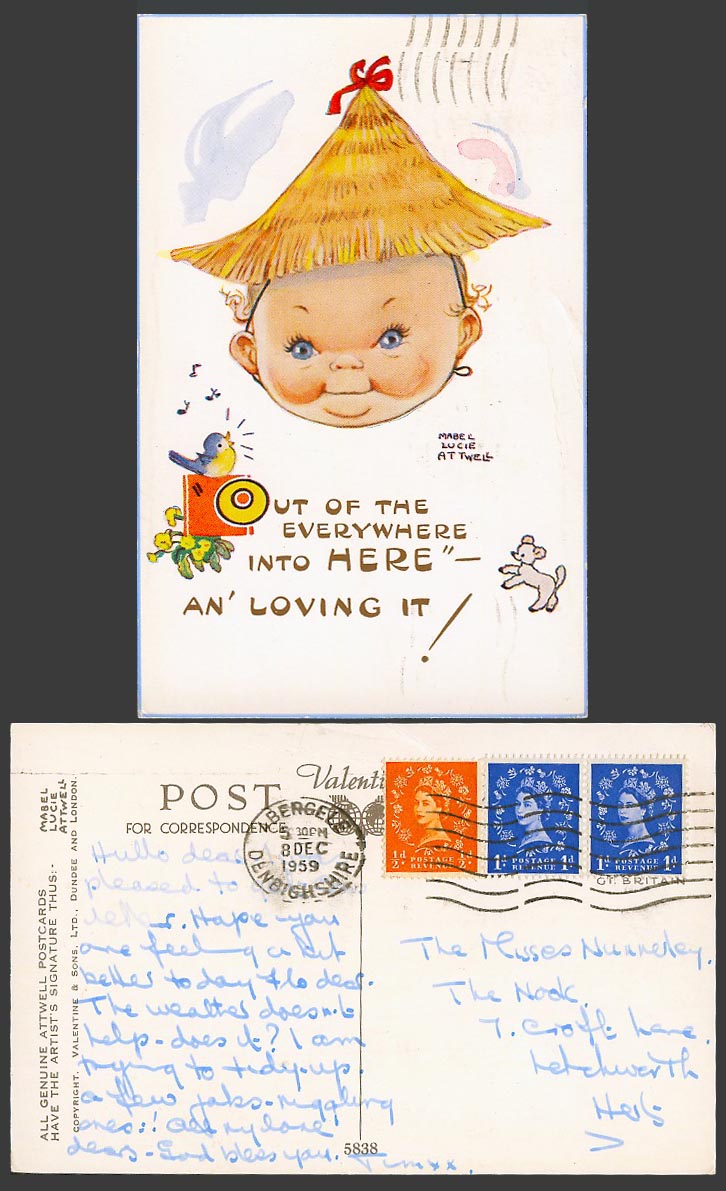 MABEL LUCIE ATTWELL 1959 Old Postcard Out of Everywhere Here An' Loving It! 5838