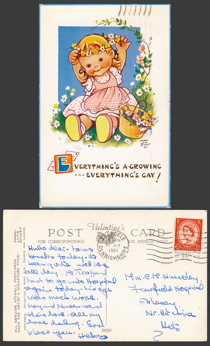 MABEL LUCIE ATTWELL 1961 Old Postcard Everything's A-Growing Everything Gay 5926