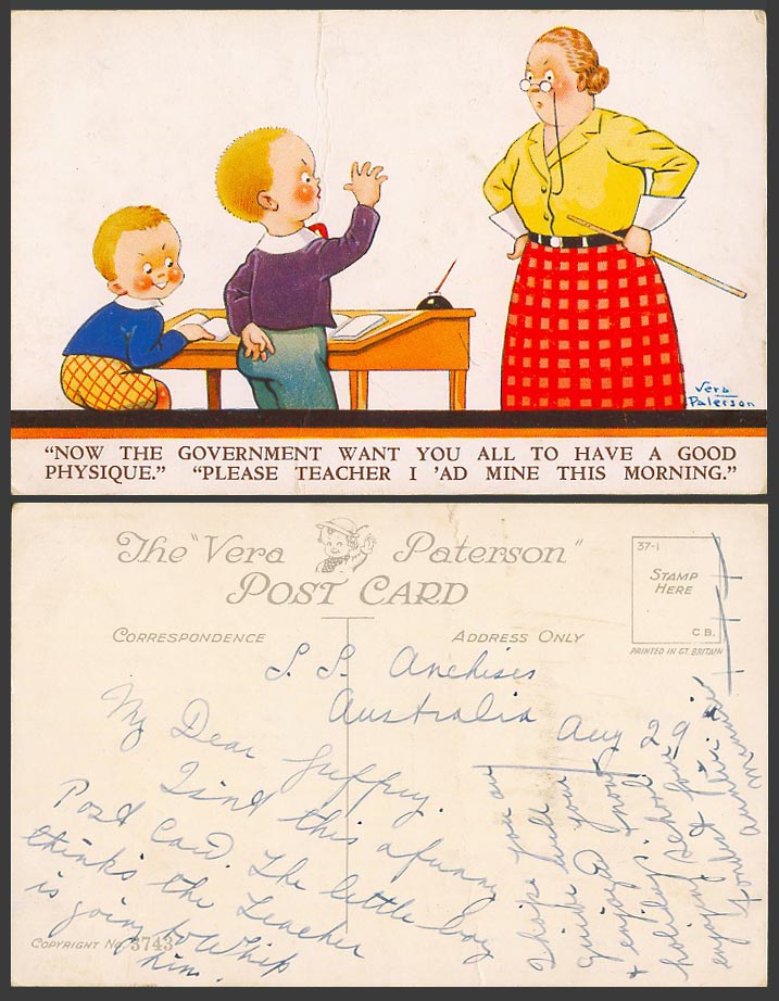 Vera Paterson Old Postcard Government Want you to have a good Physique Schoolboy