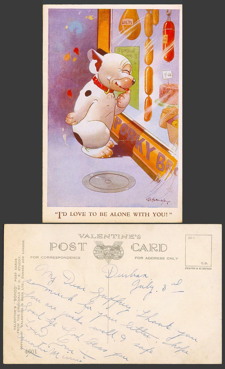BONZO DOG GE Studdy Old Postcard Sausage Shop I'd love to be alone with you 4601