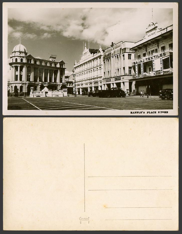 Singapore Old Real Photo Postcard RAFFLES PLACE Bajaj Textile British Dispensary