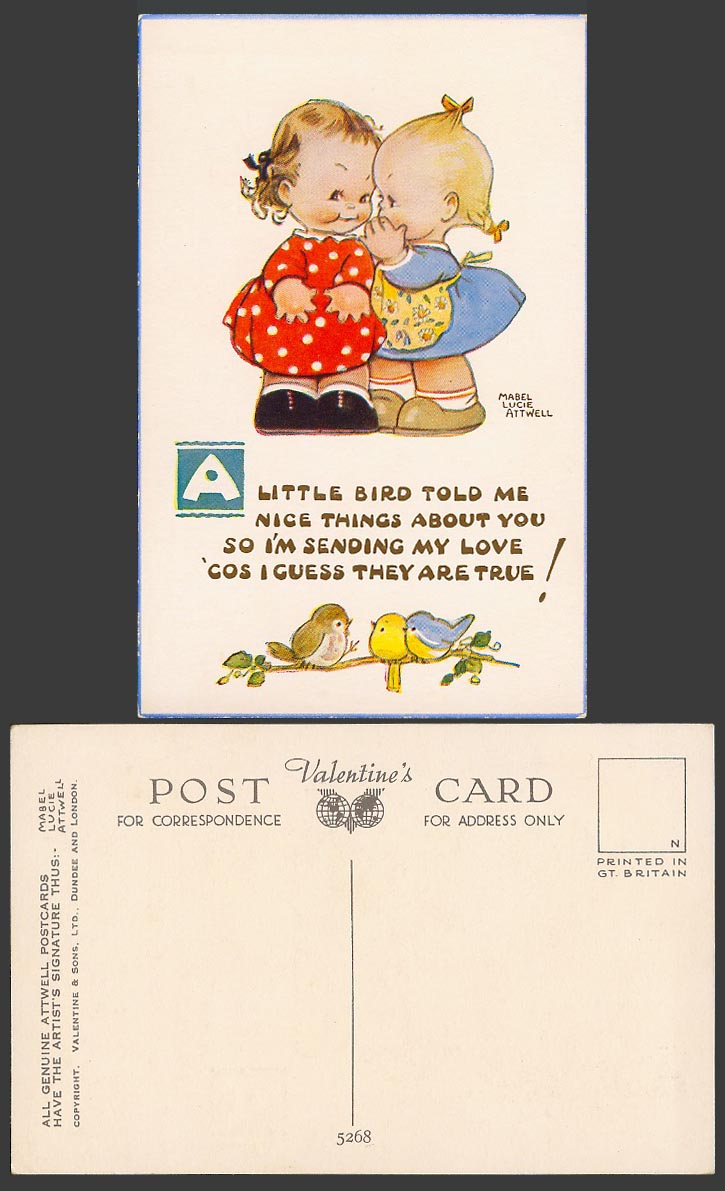 MABEL LUCIE ATTWELL Old Postcard Little Bird Told Me Send My True Love Bird 5268