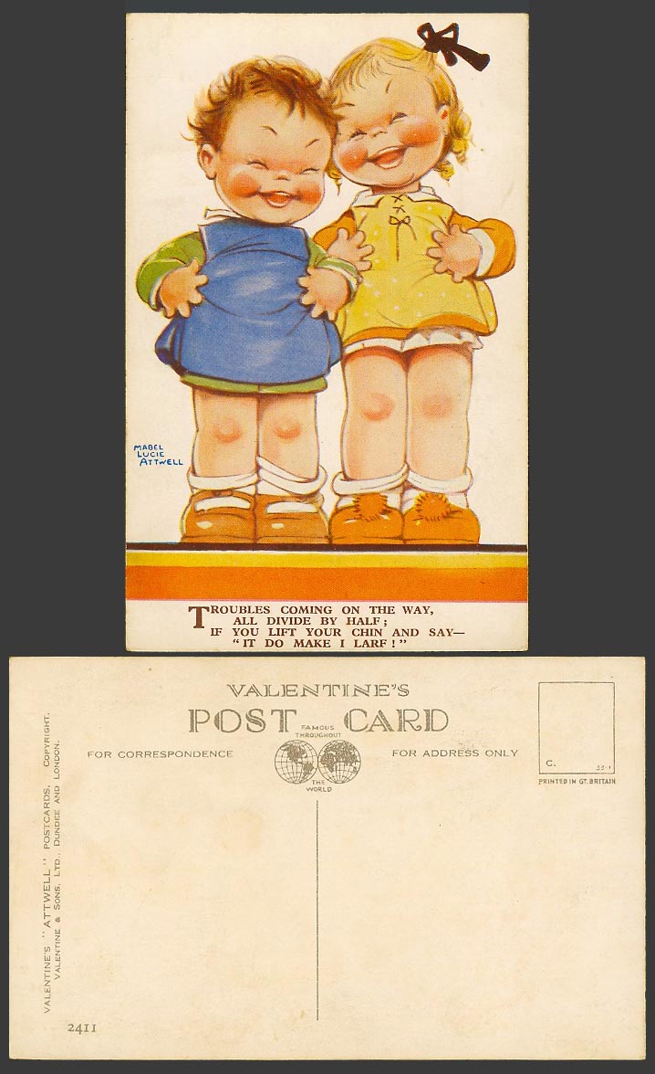 MABEL LUCIE ATTWELL Old Postcard Lift Your Chin and Say, It Do Make I Laugh 2411