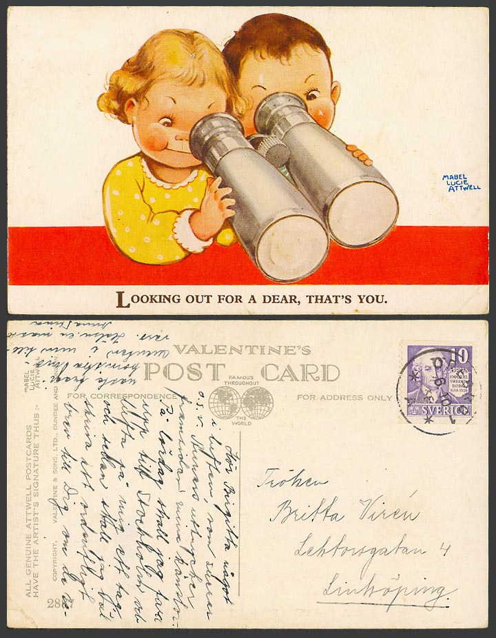 MABEL LUCIE ATTWELL 1938 Old Postcard Binoculars Looking out for a dear You 2887