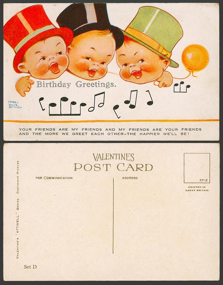 MABEL LUCIE ATTWELL Old Postcard Birthday Greetings Your Friends are My F. Set D