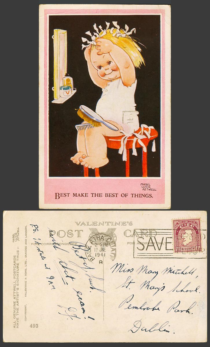 MABEL LUCIE ATTWELL 1941 Old Postcard Make Best of Things 493 Save Bread Flour