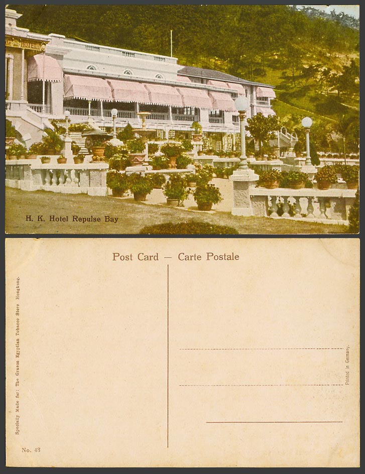 Hong Kong China Old Colour Postcard H.K. Hotel Repulse Bay Gardens Fountain N.43