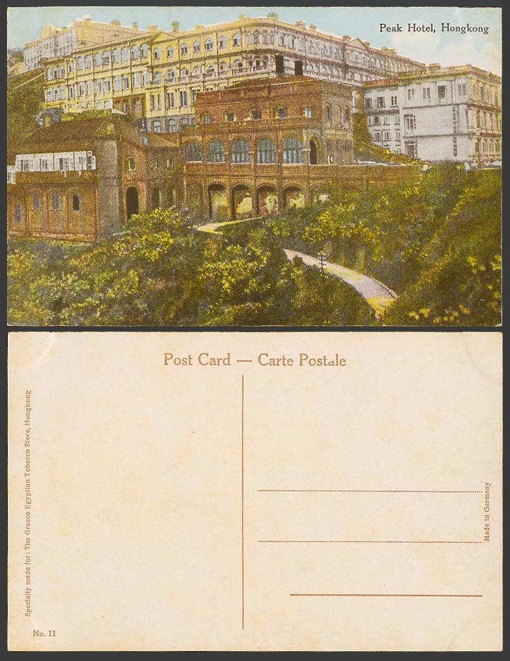 Hong Kong China Old Colour Postcard Peak Hotel, Graeco Egyptian Tobacco Store 11