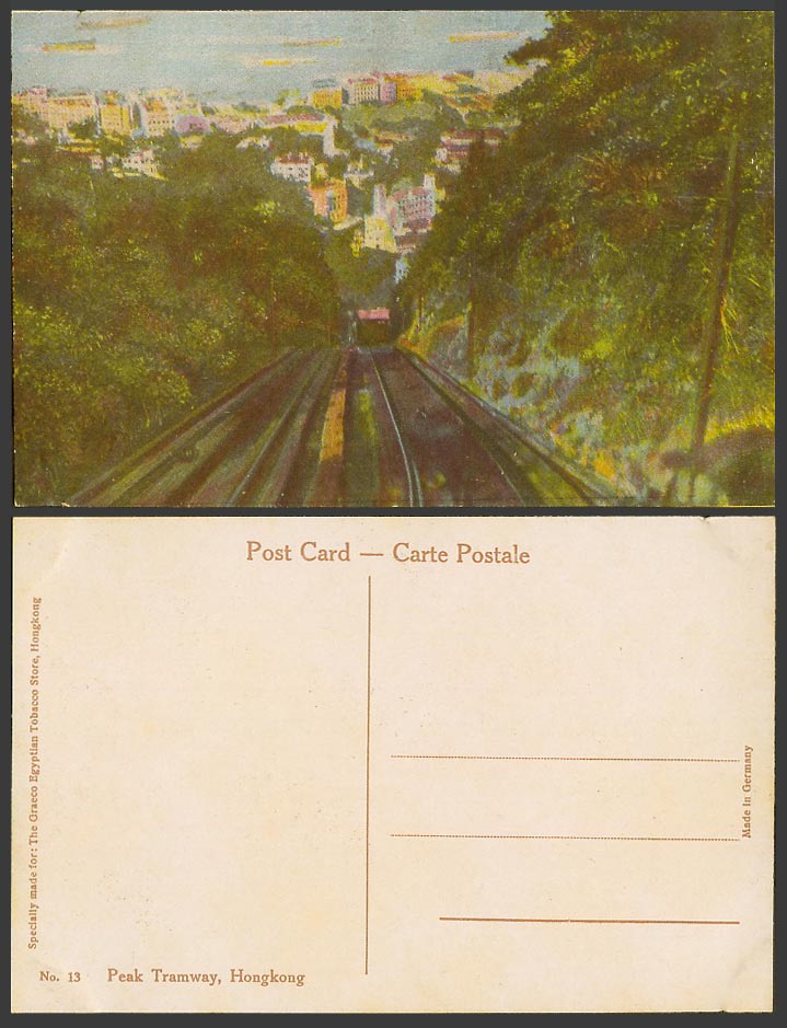 Hong Kong Old Colour Postcard Peak Tramway, TRAM Harbour Graeco Egyptian Tobacco