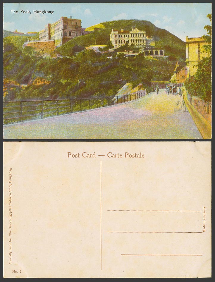 Hong Kong Old Colour Postcard The Peak, Street Scene, Graeco Egyptian Tobacco 7.